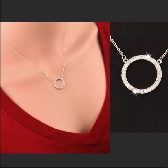 Jewelry - New - Classic Pave Circle Necklace Rhodium Plated